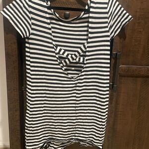 Rip Curl Black and White Striped Short Sleeve Dress